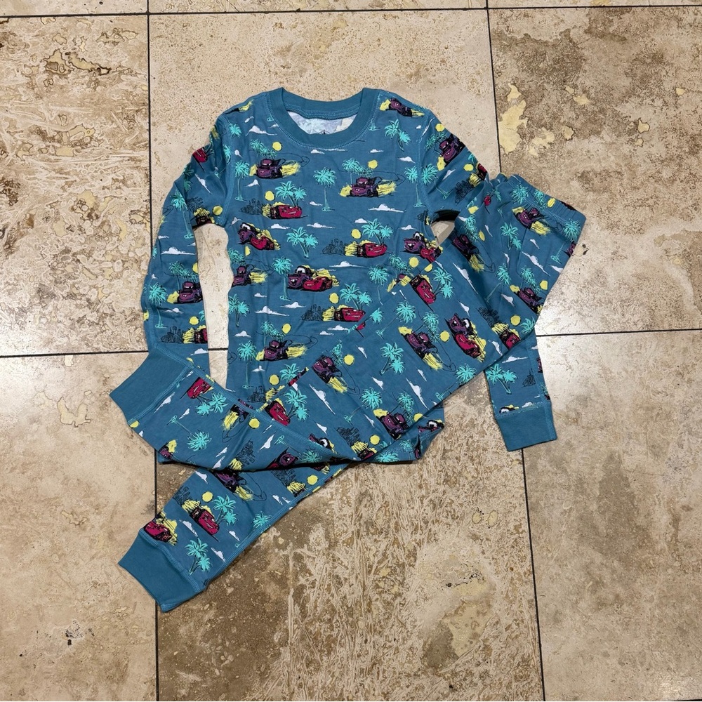 Disney Blue Pajama Set with Car and Palm Tree Print
